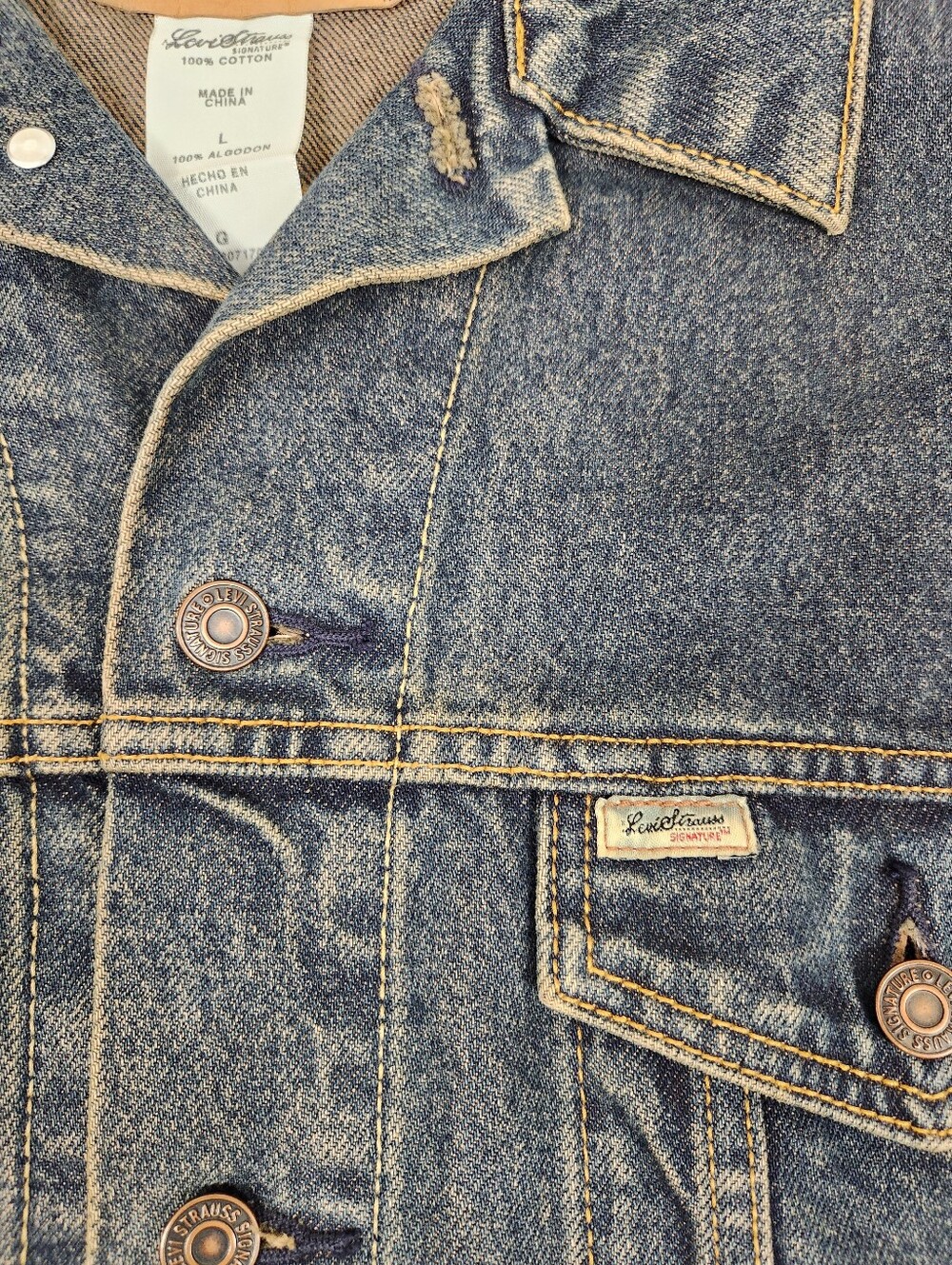Levi Strauss Trucker Jacket Mens Large Dark Blue Vintage Wash Denim Button Biker - Picture 3 of 7
